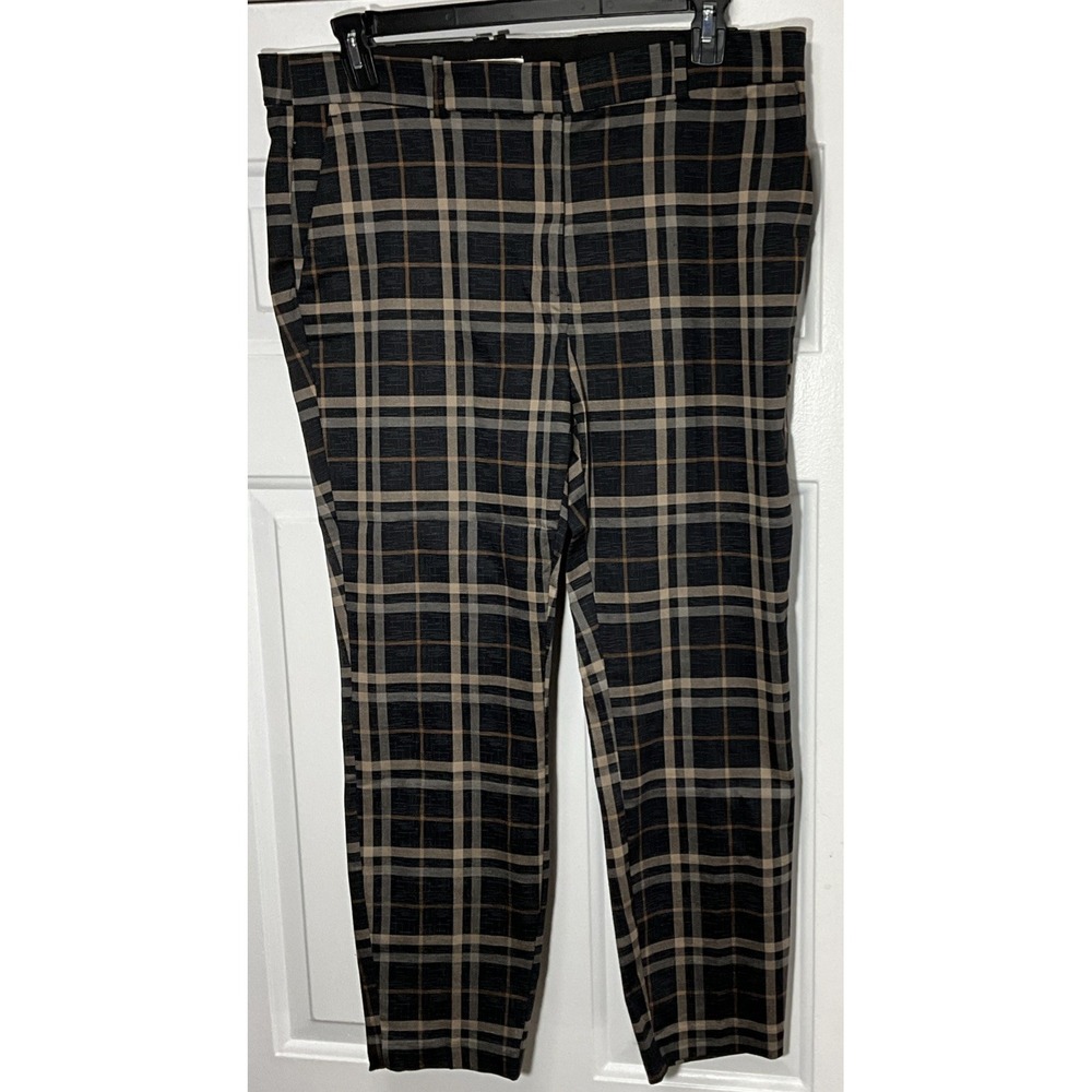 H & M Pants Black Plaid Stripe Stretchy Cotton Blend Preppy Retro Women 18